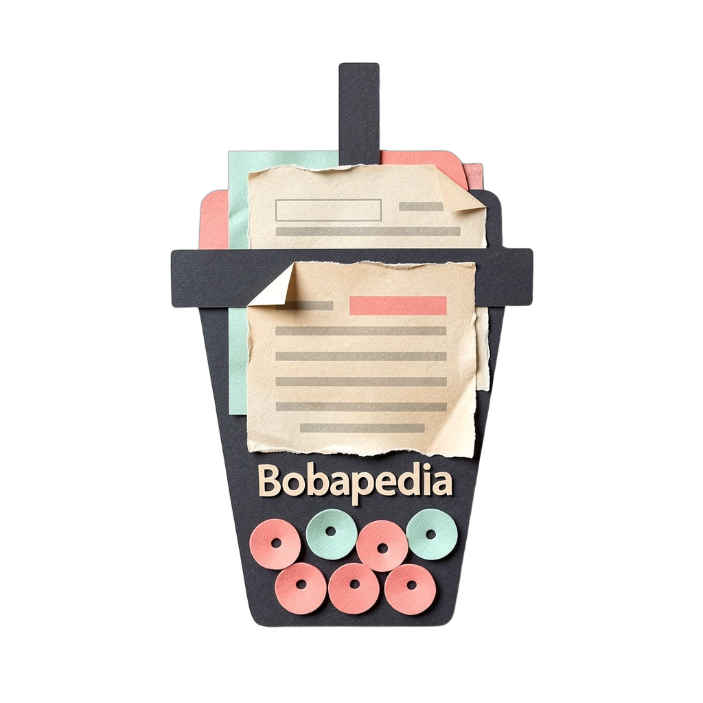 Bobapedia collage combining boba tea and annotated documents